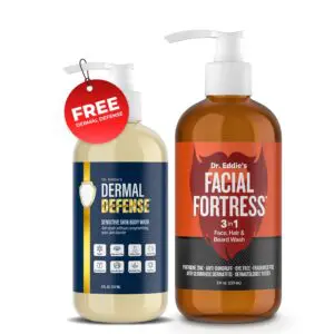 Dr. Eddie's Facial Fortress 3 in 1 Face, Hair, & Beard Wash AND Dermal Defense Body Wash - Flip