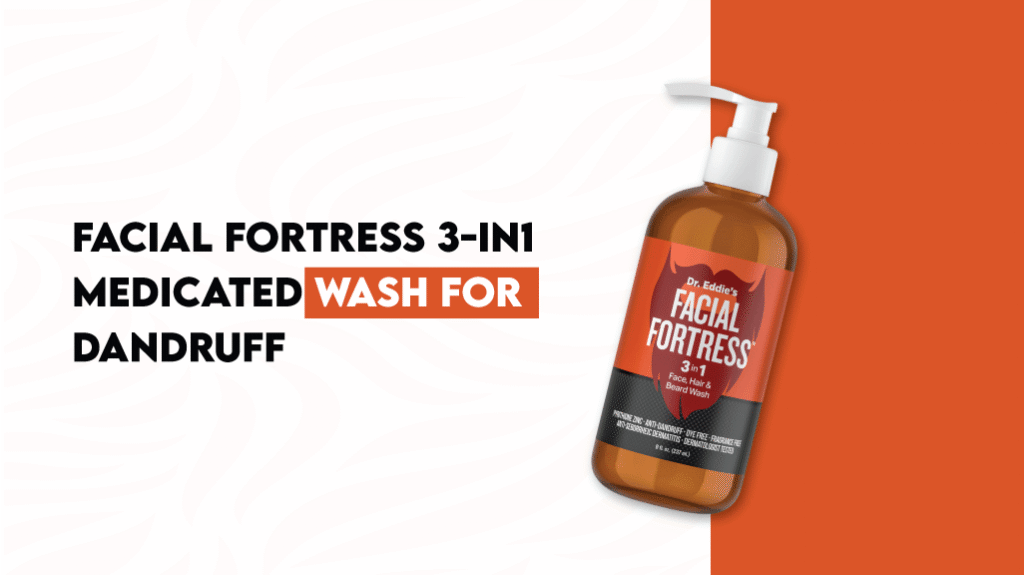 Facial Fortress 3 in 1 medicated wash for dandruff cleansing and scalp care.