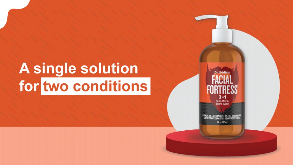 Tackle dandruff and seborrheic dermatitis anywhere. The 3-in-1 medicated wash from Facial Fortress is your solution..