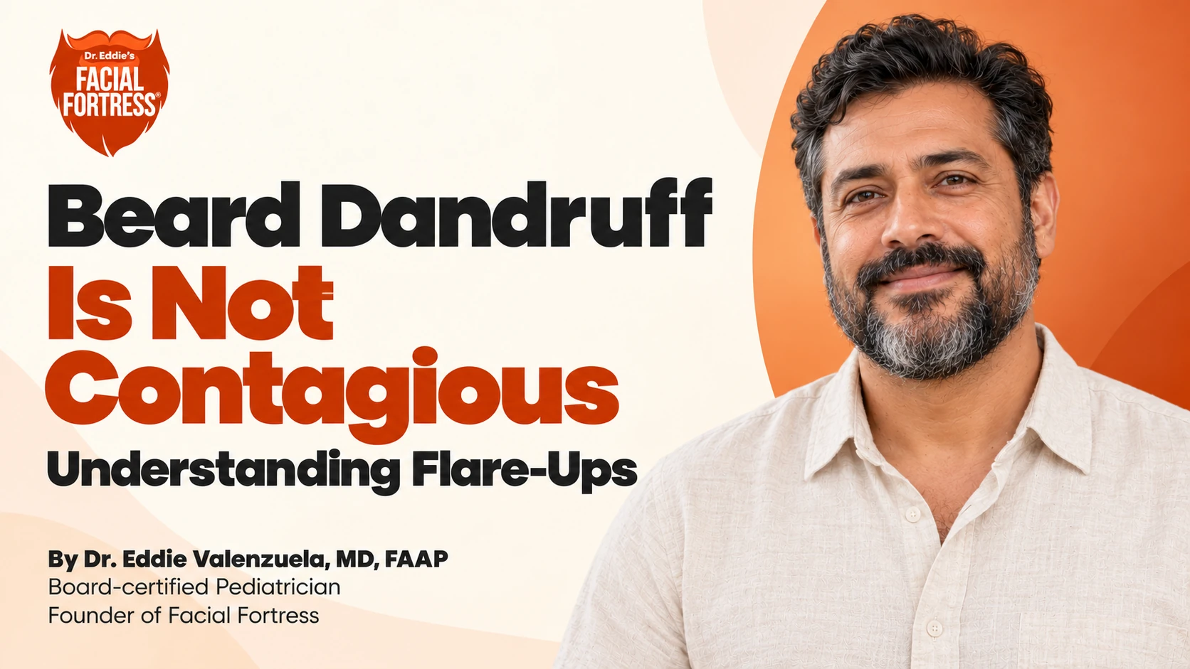 Beard dandruff is not contagious: understanding flare-ups, with a relaxed man with a salt-and-pepper beard.