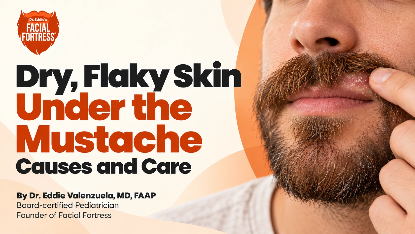 Dry, flaky skin under the mustache: causes and care, with a close view of small flakes beneath a mustache.