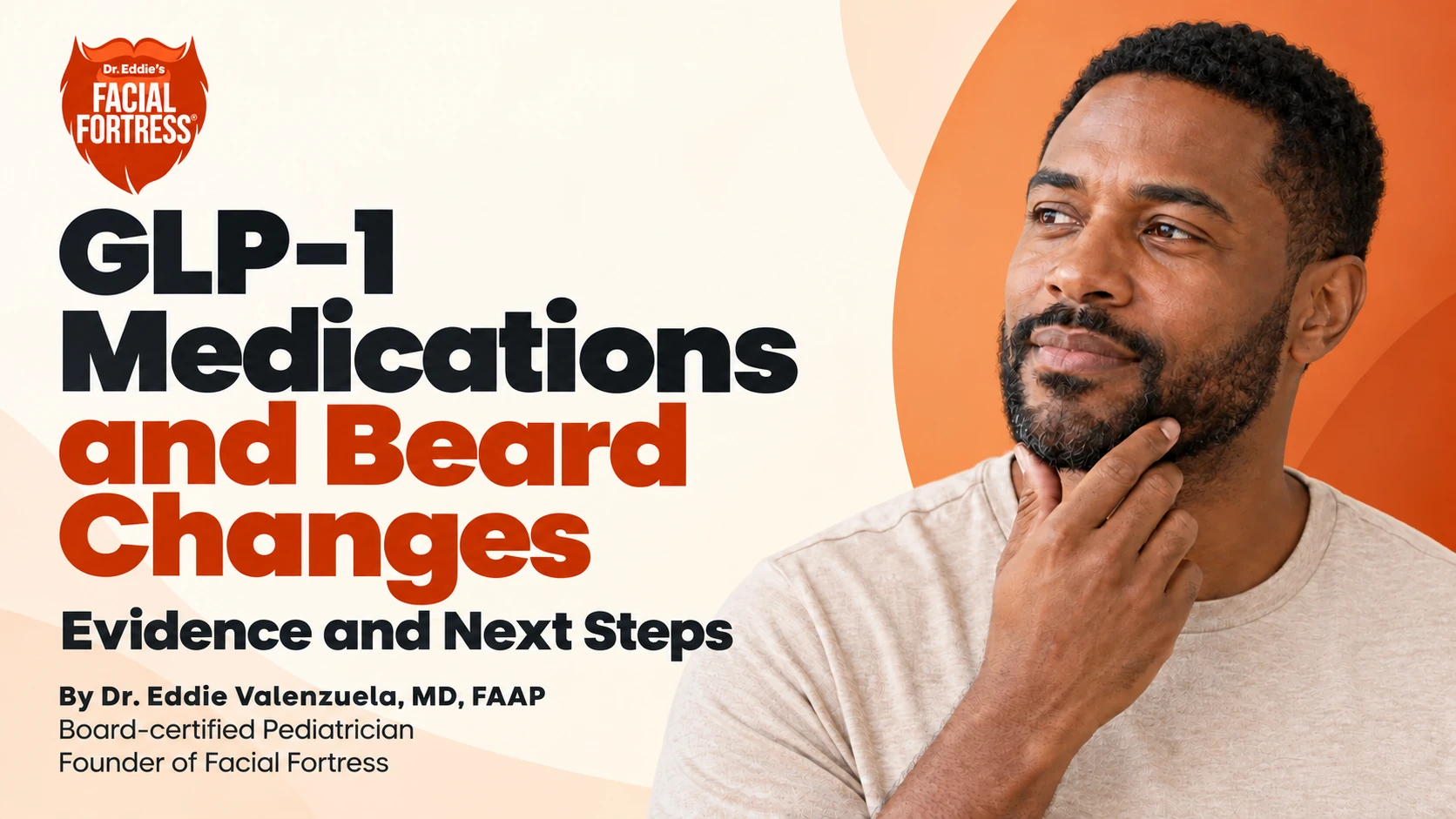 GLP-1 medications and beard changes: evidence and next steps, with a bearded man resting a hand on his chin.