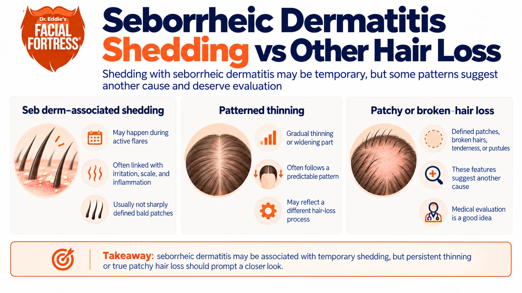 Infographic showing gentle scalp care during a seborrheic dermatitis flare, including avoiding scratching, avoiding picking flakes, using gentle cleansing, and supporting moisture.