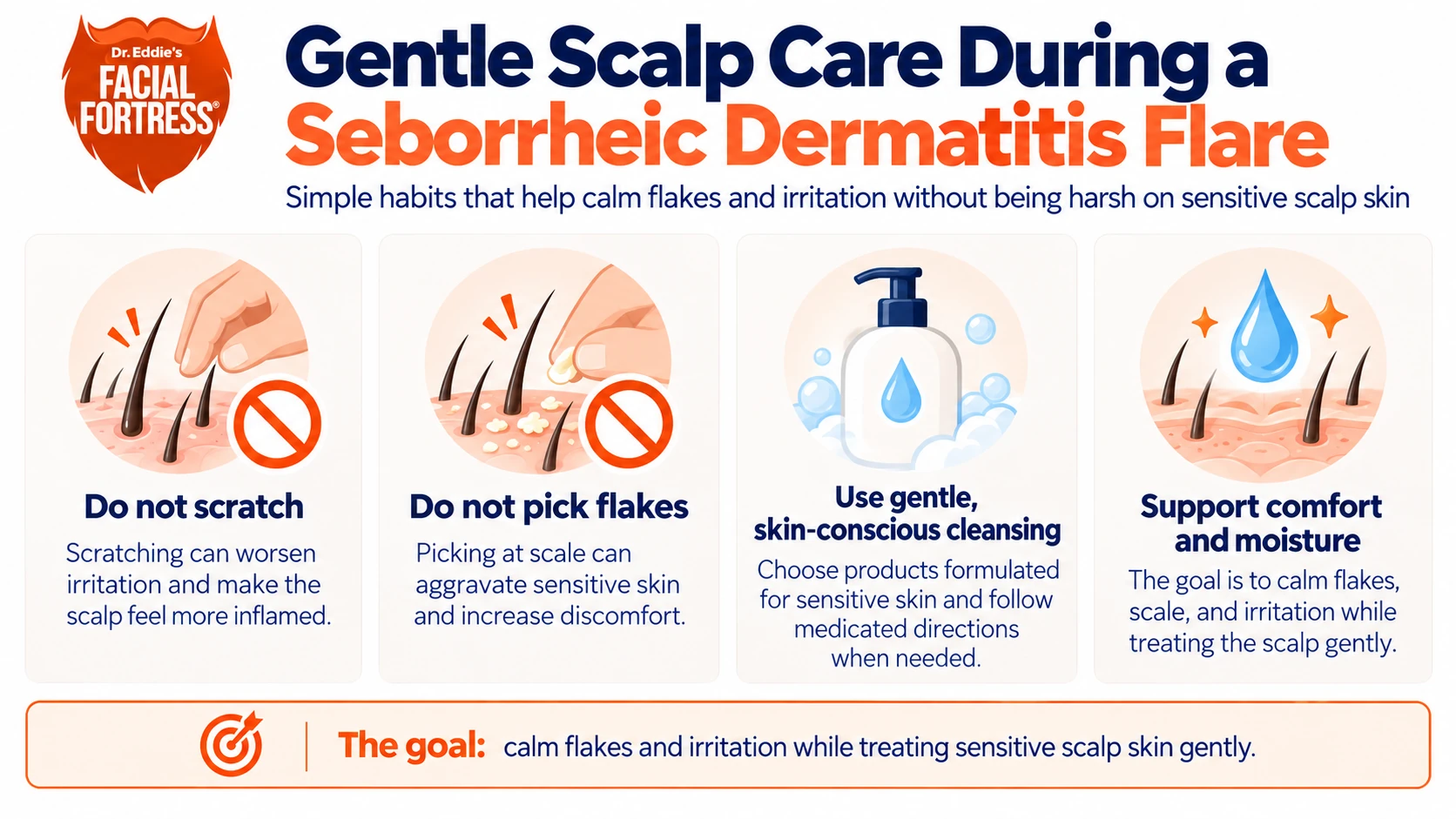Infographic comparing seborrheic dermatitis-associated shedding with patterned thinning and patchy or broken-hair loss.