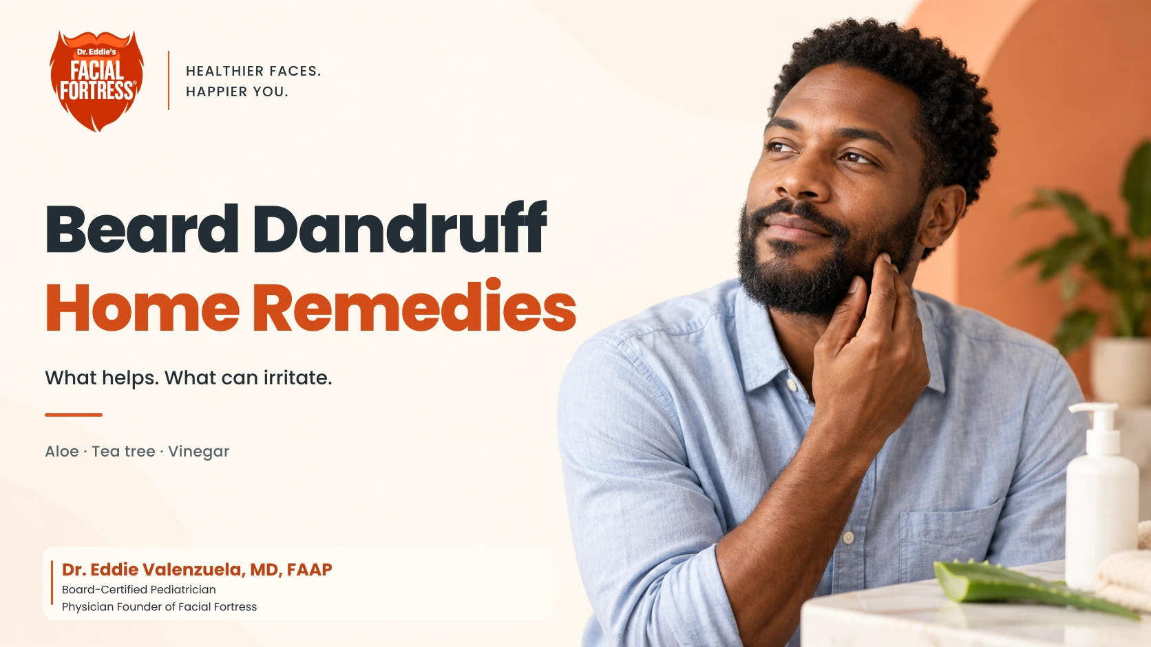 Beard Dandruff Home Remedies: What helps and what can irritate, with a man touching his beard.