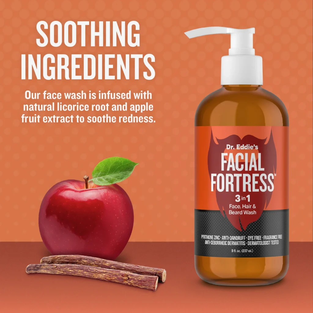 Facial Fortress medicated wash bottle with apple and licorice root ingredients