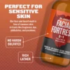 Facial Fortress sensitive skin wash product graphic, made without SLS and SLES