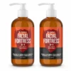 2 Facial Fortress medicated face, hair and beard wash bottles, 8 fl oz each, on a white background